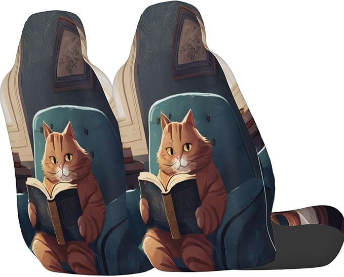 Delerain Car Seat Covers Set 2Pcs, Funny Garfield Cat Universal Front Car Seats Vehicle Enterior Protector Suitable Fits Most Car Auto SUV Sedan Truck