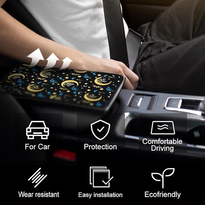 1pc Center Console Armrest Cover Pad 12.6x7.5 inch Moon Star Neoprene Car Armrest Cushion Waterproof Armrests Seat Box Cover Protector for Universal Cars Vehicles SUVs