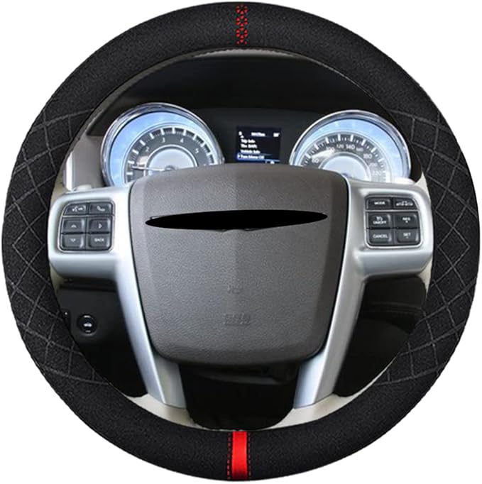 Suede Steering Wheel Cover,Compatible with Chrysler 200 Pacifica Sebring Town & Country SuedeLeather Sport Non-Slip Wheel Cover Car Interior Accessories 15.5 16 inch for Man and Women