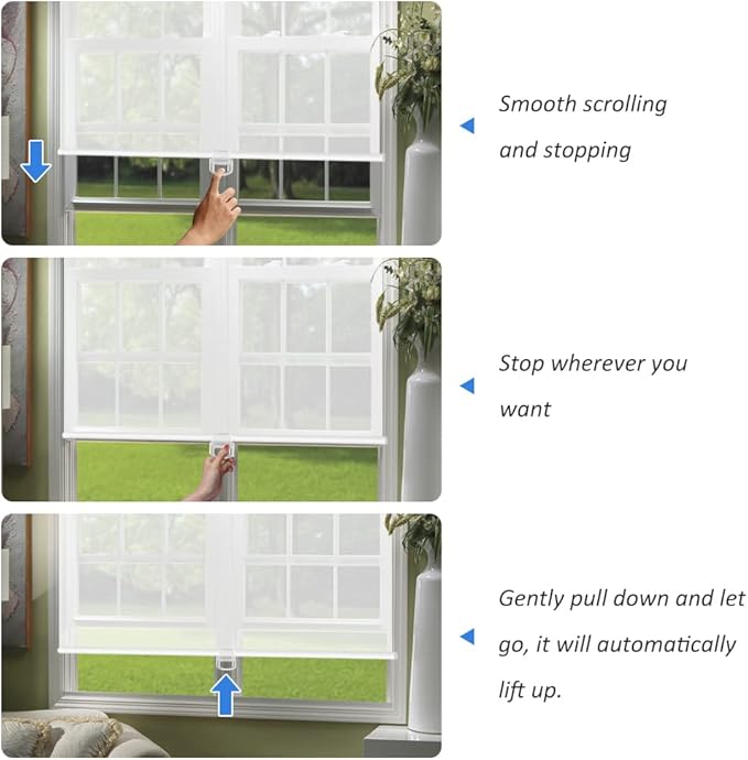 LUCKUP Light Filtering Roller Shades for Windows, Cordless Semi Sheer Solar Blinds with 5% Openness Free-Stop Window Shades for Home & Office, White 30" W x 72" L