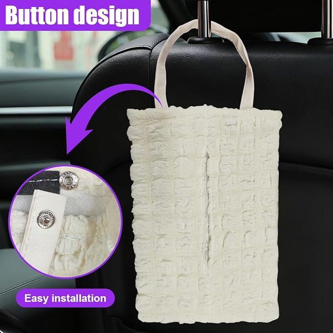 Car Tissue Holder, Soft Cute Auto Tissue Box Cover, Hanging Decorative Car Backseat Napkin Storage Bag, Universal Vehicle Interior Paper Organizer Accessories for Headrest(White)