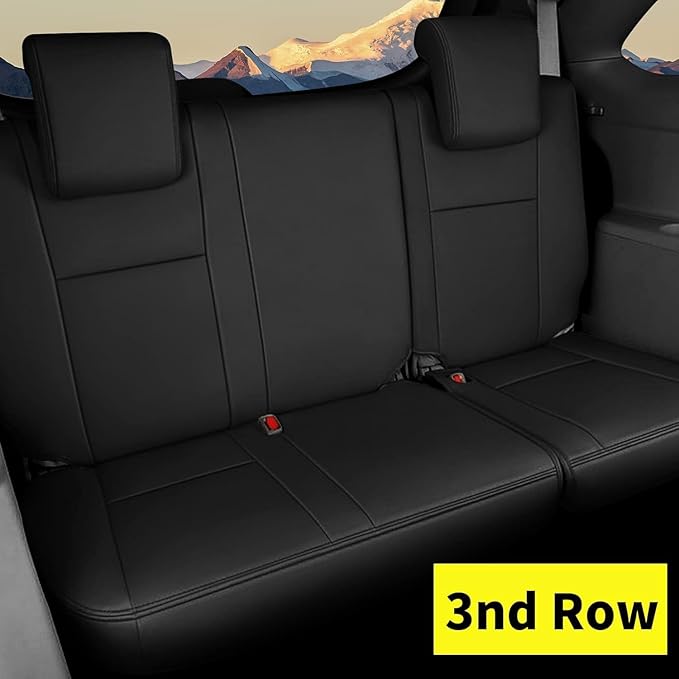 AOMSAZTO Custom Fit Car Seat Covers for Toyota Highlander 2020 2021 2022 2023 2024 2025 2026 - (Three-Rows 7 Seats,Second Row Captain Chair) Faux Leather Black