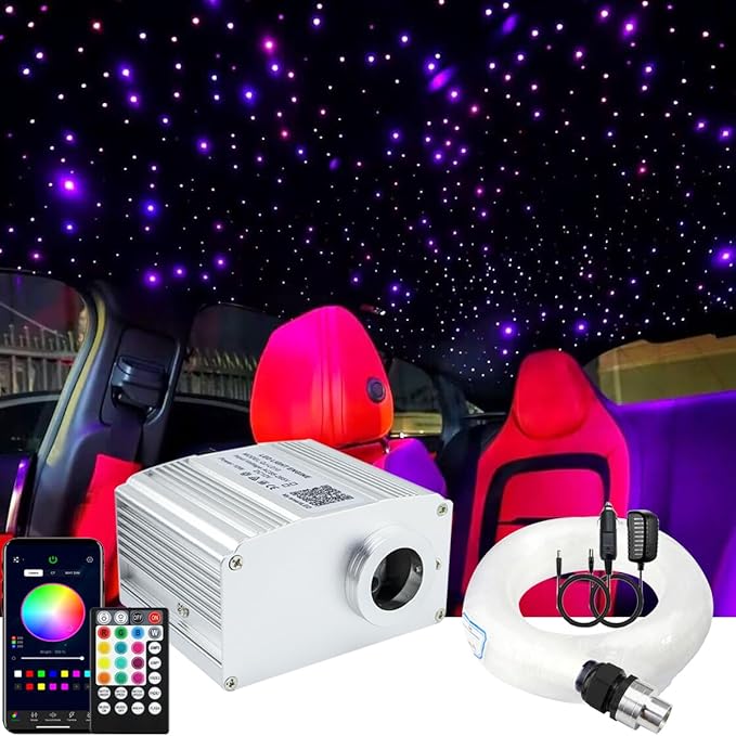AZIMOM Bluetooth 10W Twinkle Fiber Optic Lights Star Ceiling Light Kit 550pcs0.03in13.1ft Fibers Strands Sound Activated RGBW APP/Remote Light Engine for Car Home Starlight Headliner Decor