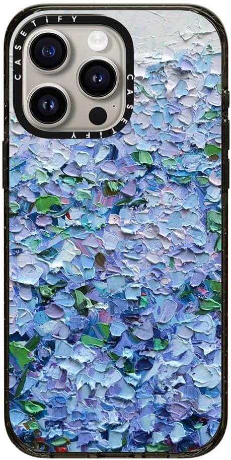 CASETiFY Impact Case for iPhone 15 Pro Max [4X Military Grade Drop Tested / 8.2ft Drop Protection/Compatible with Magsafe] - Paint Prints - Nantucket Blue Hydrangeas - Clear Black