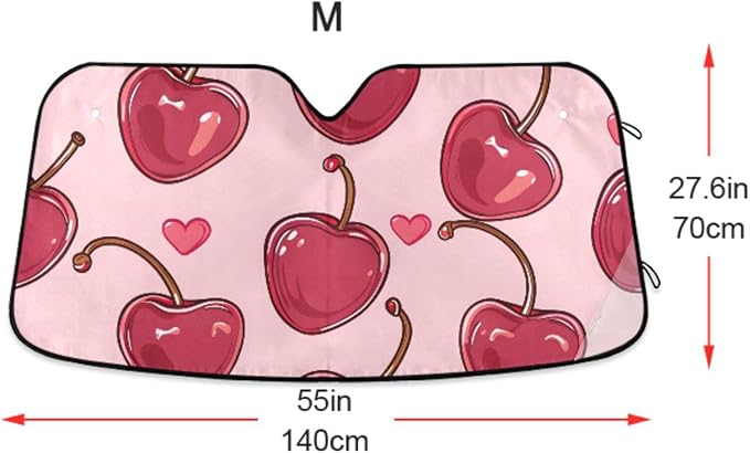 Cherries Hearts Pink Windshield Sunshade Car Sun Shade Blocks UV Rays Visor Protector Accordion Folding Sun Reflector Auto Sunshade for Truck SUV