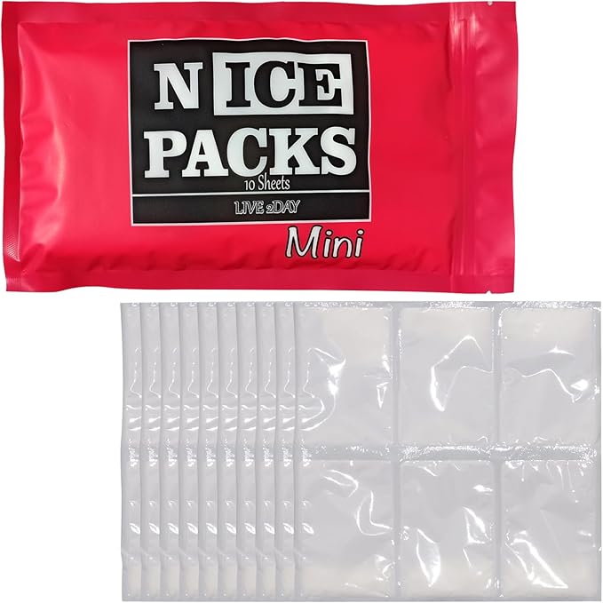 Nice Packs Reusable Dry Ice Packs for Shipping Frozen Food, Coolers, Lunch Boxes - Flexible and Long Lasting (10 Mini Sheets)