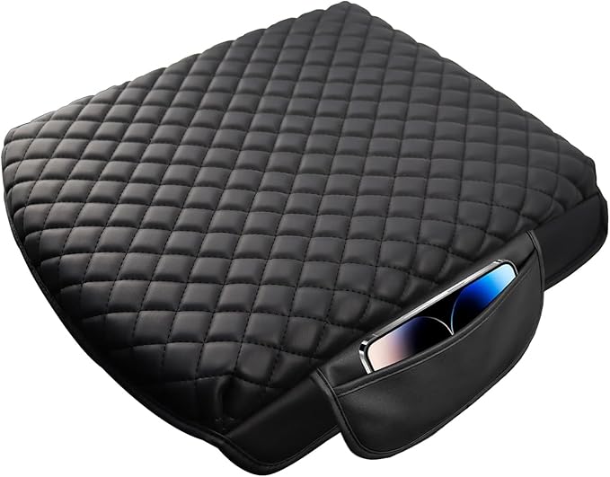 Center Console Cover with Side Pocket for 2019-2026 Chevy Silverado/GMC Sierra and 2021-2026 Tahoe/Suburban/Yukon, Car Armrest Cushion Pad Leather Protective Cover (for Bucket Seat Consoles)