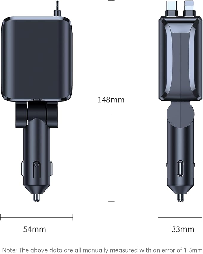 4 in 1 Retractable Car Charger, 69W Fast Charging USB C Car Charger with 2 Built-in Cables & Dual Ports, Multi Port Car Phone Charger Adapter for iPhone 17/16/15, Tablets, Android