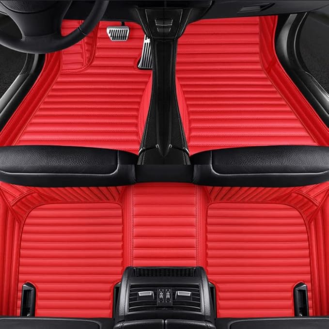 Custom Floor Mats for Cars fit 95% Sedan SUV Sports Car Full Coverage All Weather Men Women Pads Protection Non-Slip Leather Floor Liners (red Horizontal Stripes)