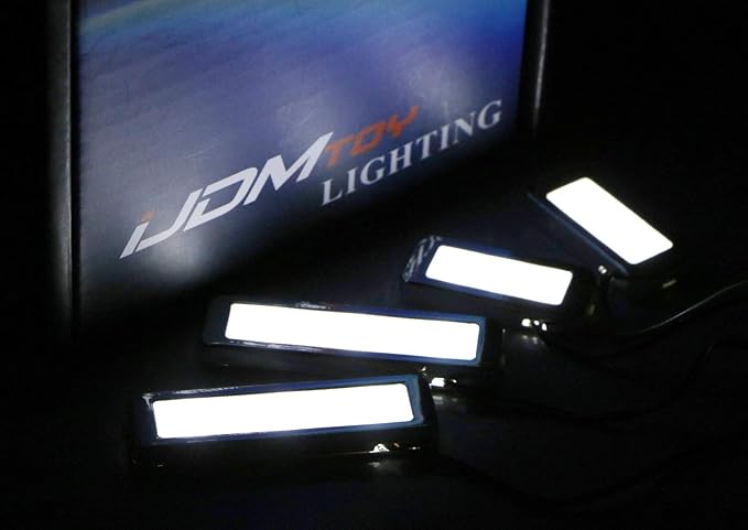 iJDMTOY 4pc Universal Fit Xenon White LED Interior Ambient Lighting Kit for Under Dashboard, Seat, Foot Area, Trunk/Cargo Area Decoration