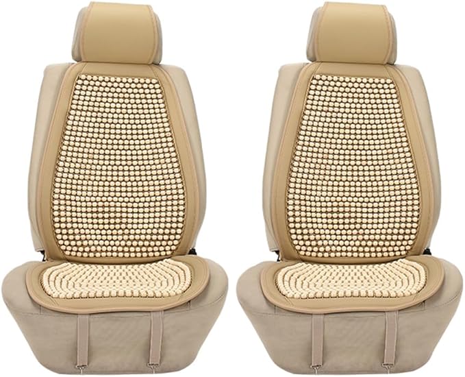 Blueshyhall Cooling Wooden Beaded Car Seat Cover Comfortable Massage Support Cushion for SUV Auto Office Home Seat Chair - Beige 2 Pcs