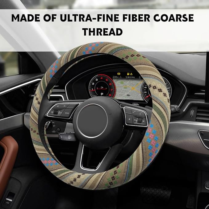 Boho Steering Wheel Cover, Steering Wheel Cover Women, 15 inch Hippie Style Protector Covers, Universal Ethnic Flax Cloth Car Accessories Universal for SUV Van Truck (Hippie-G)