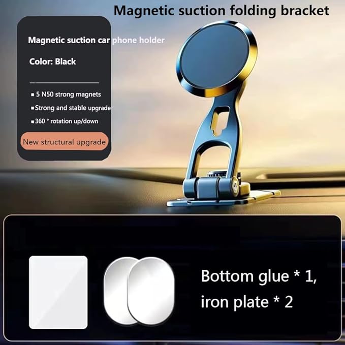 Car Phone Holde, Magnetic Phone Mount for Car, 360 ° Dashboard Car Phone Mount Compatible with Smartphones Such as iPhone