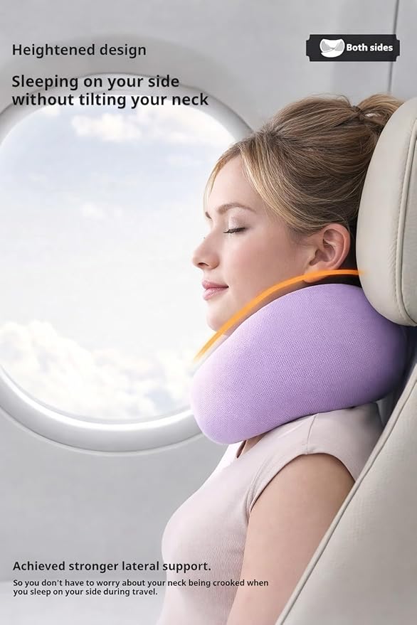 Neck Travel Pillow |100% Pure Memory Foam Neck Pillow Comfortable & Breathable Cover, Machine Washable for Travel, Airplane, Car Rides, & Home Use, Travel Kit with Bag (Purple)