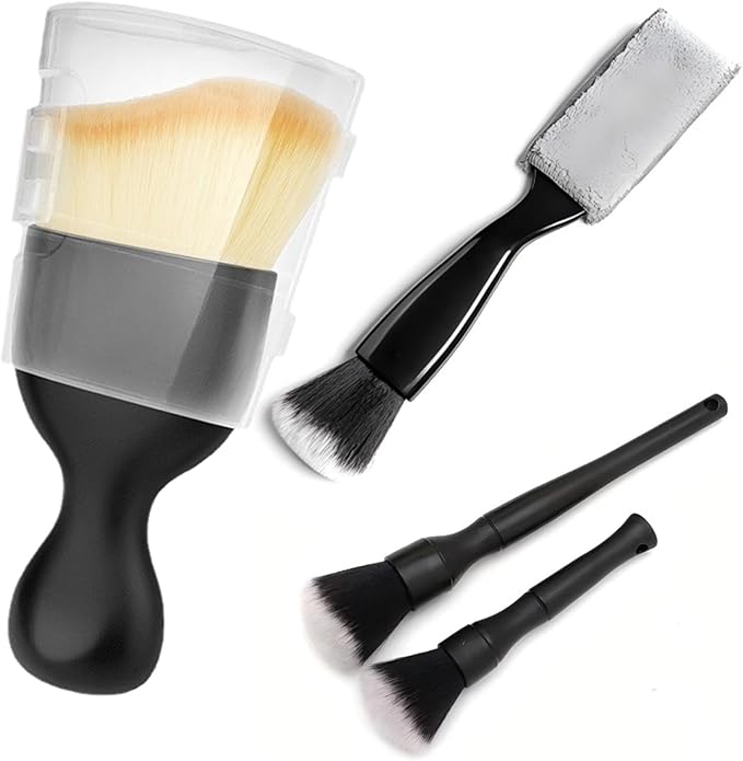 4 PCS Car Detailing Brushes Set, Car Cleaning Brush Car Interior Detailing Brush Bristles Soft Car Interior Cleaning Brushes and Microfiber Towel Kit for Cleaning Interior Exterior of Car