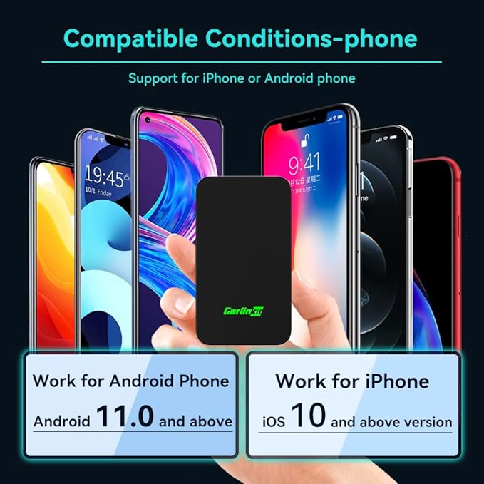 Carlinkit 5.0 2air Wireless car Adapter,CarPlay Dongle for Wired CarPlay and Wired Android Auto Car,for iPhone 6+ and Android 11+,Easy Setup via Plug-in USB Connection,Supports Online Upgrde