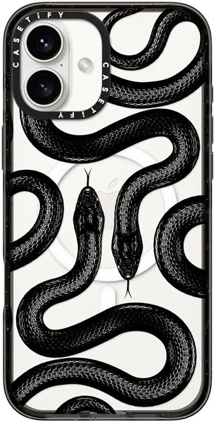 CASETiFY Impact Case for iPhone 16 Plus [Slim / 8.2 ft. 4X Military Grade Drop Protection/Compatible with Magsafe] - Black Kingsnake - Clear Black