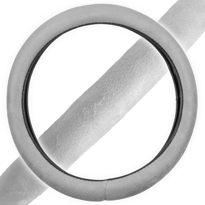 BDK Ergonomic Leather Grip Steering Wheel Cover - Soft Plush Memory Foam Grip for Standard Size Wheels 14.5-15 inch Gray