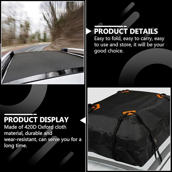 Waterproof Car Roof Cargo Bag 420d Oxford Fabric Auto Rooftop Carrier Large Capacity Dustproof Sunproof Storage for Travel and Outdoor Vehicle Use