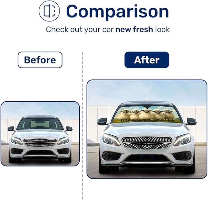 GENANY Cute Sheep Windshield Sun Shade for Car SUV Truck (55x30 Inches), Sun Shade Windshield, Shades for Front Windows, Spring Car Decor