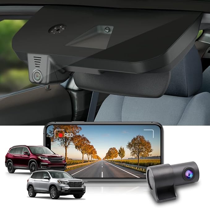 Fitcamx 2K Dual Dash Cam for 2016-2022 Honda Pilot & Passport 2019-2025 Touring EX LX Elite Sport EXL (DZ-0337), OEM Look, Front 1440P+Rear 1080P Video, WiFi APP, Loop Recording G-Sensor, 64GB Card