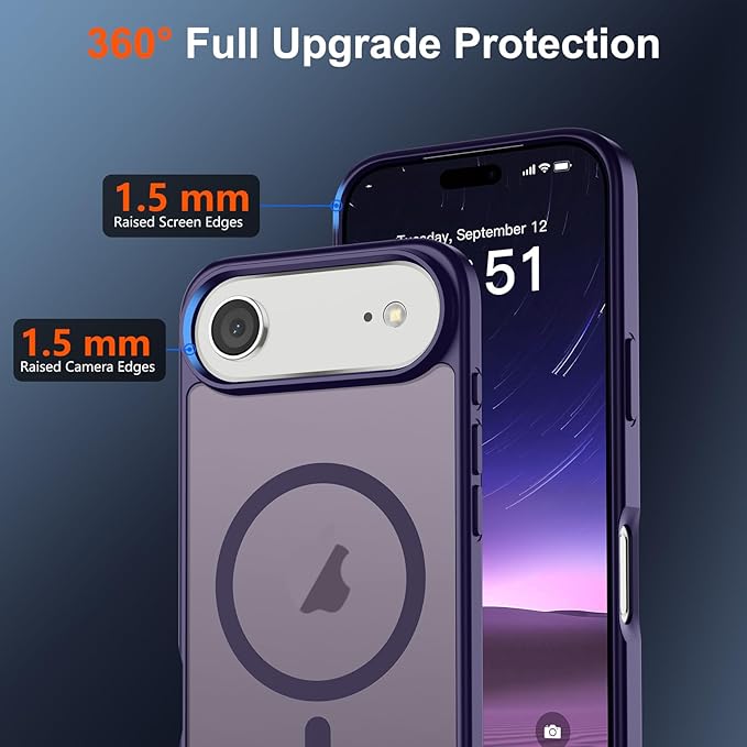 SUPFINE Magnetic for iPhone Air Case (Compatible with MagSafe)(Military Grade Drop Protection) Slim Translucent Matte Shockproof with Anti-Fingerprint Phone Cover for 17 Air,Dark Purple