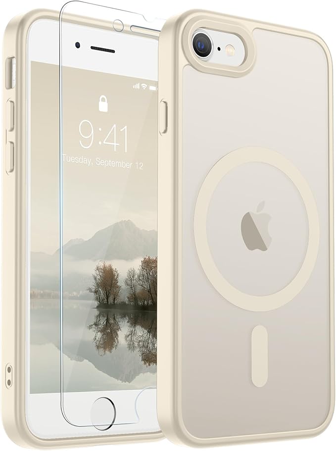 SUPFINE Magnetic for iPhone SE Case 2022 (3rd)/2020 (2nd), iPhone 8 Case (Compatible with MagSafe) (Military Grade Drop Protection) Slim Translucent Matte Phone Case, Antique White