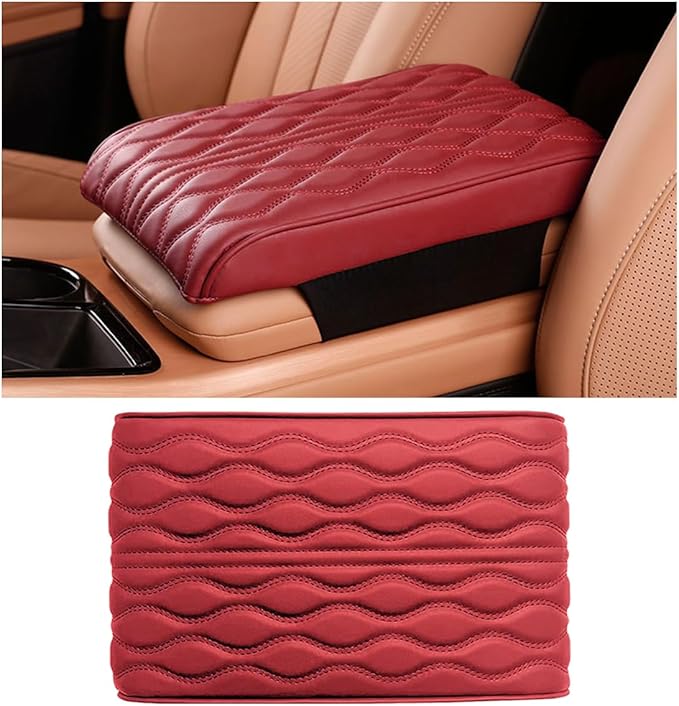 Ziciner Car Center Console Cover, Leather Memory Foam Armrest Cushion Protection Pad, Waterproof Hand Rest Pillow with Height Increase, Universal Accessory for Most Car (Wine Red)