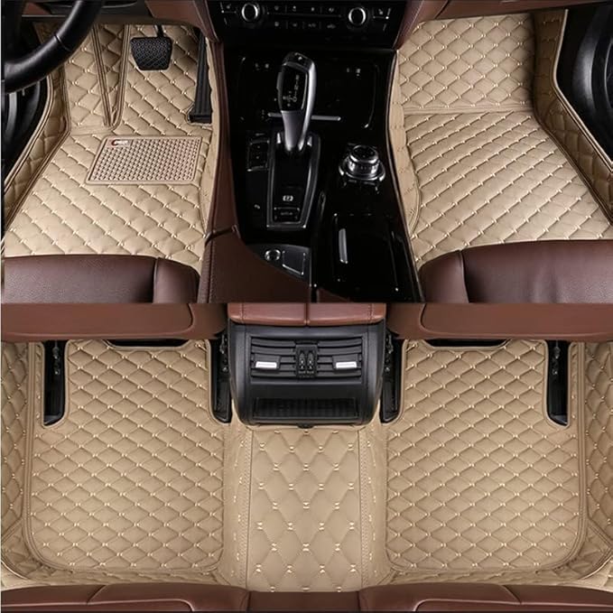 Custom Making Car Floor Mats for 98% Sedan SUV Car Protection Full Coverage Mats Anti-Slip Leather Floor Liners All Weather Car Floor Mats (Beige)