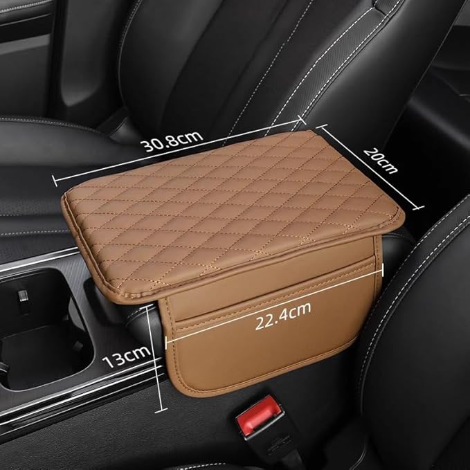 Car Center Console Cover,Microfiber Leather Car Armrest Cover Cushion with Storage Bags, Universal Car Armrest Storage Box Car Interior Accessories for Most Vehicles, Khaki