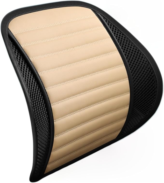 Premium Car Interior Back Support - Versatile Lumbar Cushion for Driver Seat with Breathable Fabric and Adjustable Strap. (1, Beige)