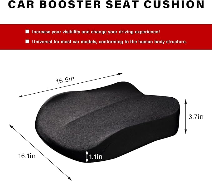 Car Seat Cushion, Ergonomic Memory Foam Auto Booster Seat Pad with Nonslip Bottom, Comfortable Vehicle Cushion for Short People Driving Fit for Sedan Truck SUV, Car Accessories (Black)