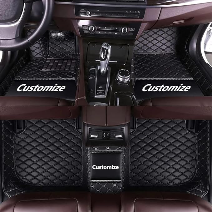 Custom Car Floor Mats Fit for 99% Sedan SUV Sports Car Protection Full Coverage Pads Anti-Slip Leather Floor Lining Pads All Weather Car Floor Mats (Black)