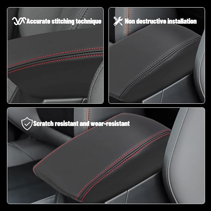 Center Console Cover Compatible with 2025 Subaru Forester Armrest Box Cover Car Interior Accessories Arm Rest Cushion Pad Waterproof Anti Slip Stain Resistant Black Stitching