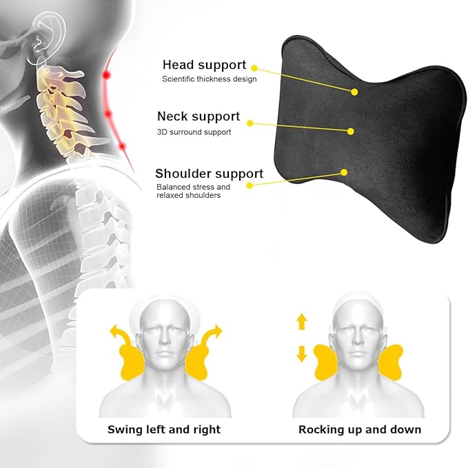 Car Headrest Pillow, Soft Comfortable Breathable Memory Foam Ergonomic Design Automotive Neck Pillow Cushion with Adjustable Strap for Neck Pain Pressure Relief, Universal Fit（Black）