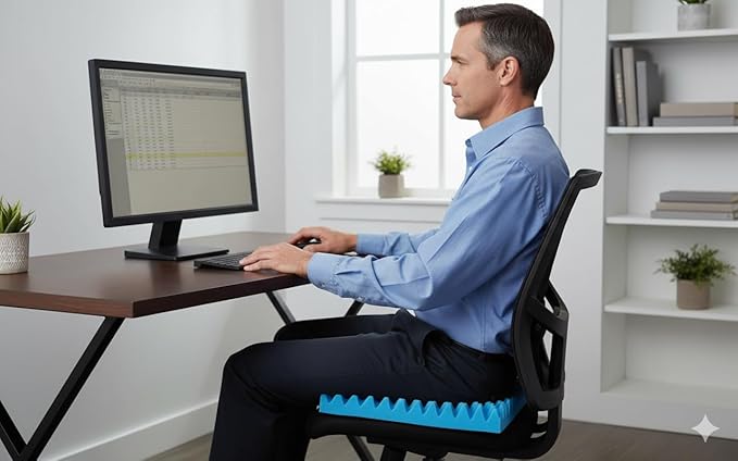 Gilbins Convoluted Egg Crate Foam Chair Cushion, Seat Cushion, Car Seat Cushion, Office Chair Cushion or Wheelchair Cushion to Relieve Back Pain Wheelchair and Recliner Chair Pads (Blue Without Cover)