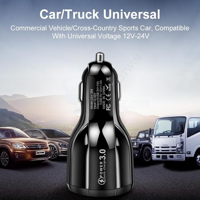 Car Charger Adapter, 5 Port QC3.0 Fast Charging Car Cigarette Lighter USB Charger, Compatible with iPhone, Android, Samsung, iPad Pro, and More (Black)