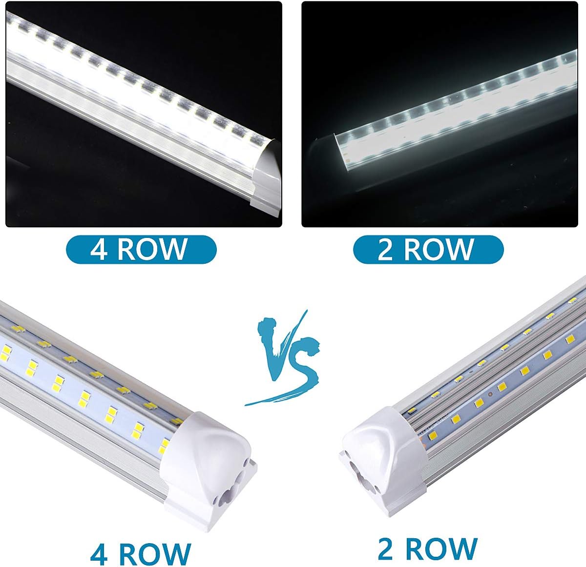 8Ft LED Shop Light Fixture, 120W Integrated LED Tube Light,18000LM, 6000-6500K, Clear Cover,High Output,Four Row V Shape 270 Degree LED Lighting for Warehouse Workshop, 10Pcs