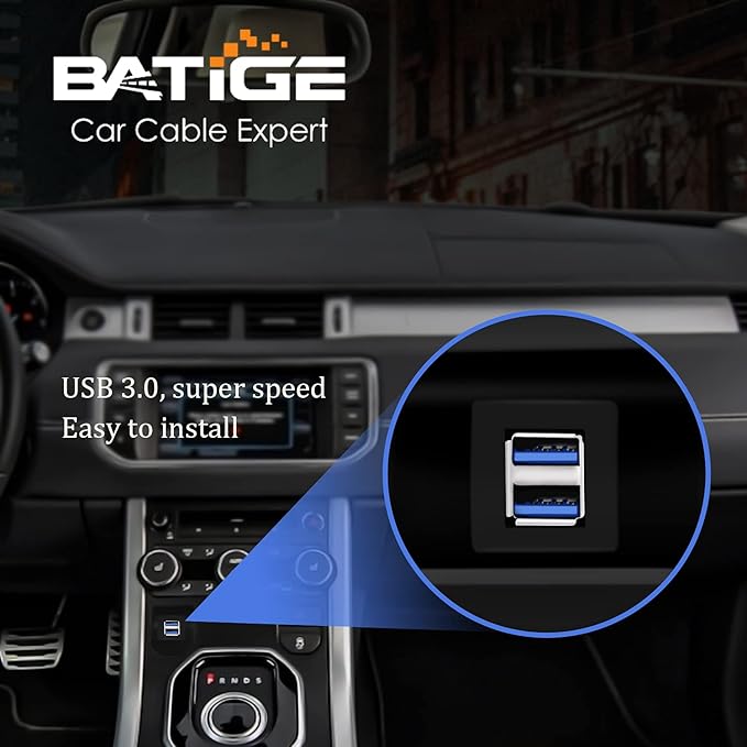 BATIGE Dual Ports Square USB 3.0 Panel Flush Mount Extension Cable with Buckle for Car Truck Boat Motorcycle Dashboard 6ft