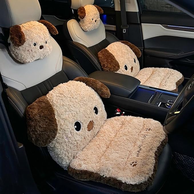2 Pack Cute Cartoon Car Seat Cushion with Back Car Lumbar Support Pillow and Neck Pillow Car Seat Pillow for Relieve Your Driving Tiredness