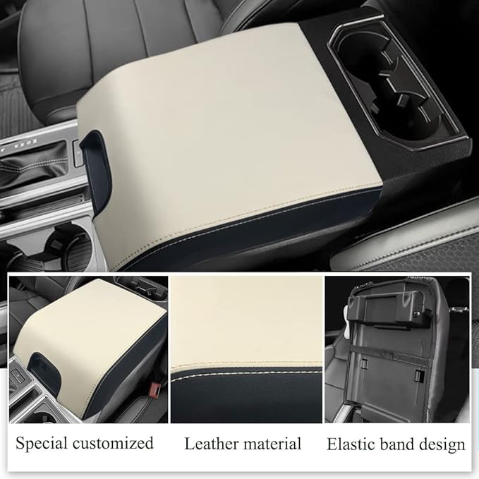 XITER 1PC Leather Center Console Armrest Box Cover Waterproof Cushion Pad for F150 2015-2020 F250 F350 F450 Super Duty 2017-2022 Expedition 2018-2023(Beige+Black)