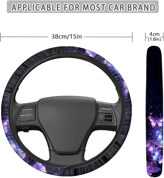 AFPANQZ Purple Butterfly Car Steering Wheel Covers Sweat Anti-Slip Soft Grip Universal 14-15 inch Stretch-on Fabric Steering Wheel Protector Fits Sedans SUV Vans Trucks Red