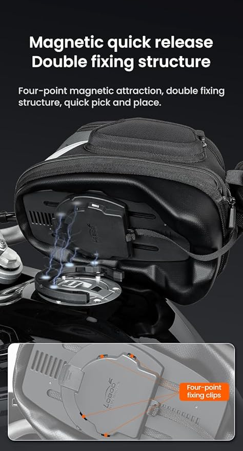 Loboo Motorcycle Tank Bag Expandable Motorcycle Bag, Magnetic Suction Quick Release ，Compatible With CFMOTO 400GT 250CL-X 450SR 450NK (BTB15, Tank Bag Base Adapter 601)