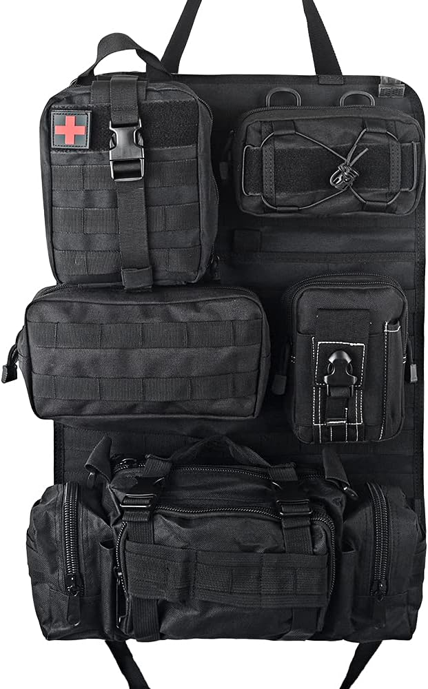 Universal Tactical Vehicle Back Seat Organizer with 5 Molle Pouch Molle Pouches Truck Seat Organizer Tactical Gear for Car Truck Ford Jeep Vehicle
