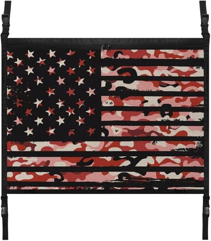 Car Roof Storage Bag Red Camouflage Flag Car Storage Bag Organizer Premium Car Seat Organizer Can Hold Mobile Phone, Wallet, Glasses