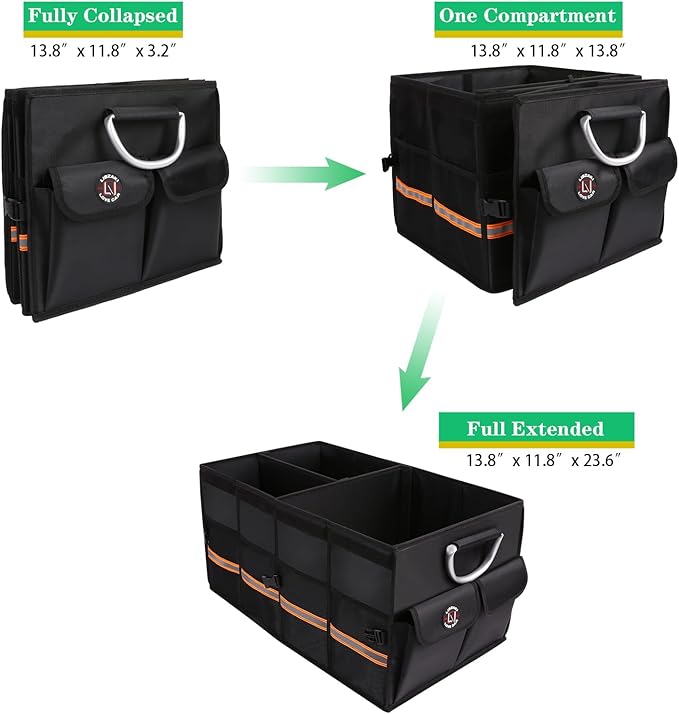 Trunk Organizer, LIBZAKI Cargo Organizer, Premium Multi Compartments Collapsible Portable Trunk Storage for auto, SUV, Truck, Minivan -Black