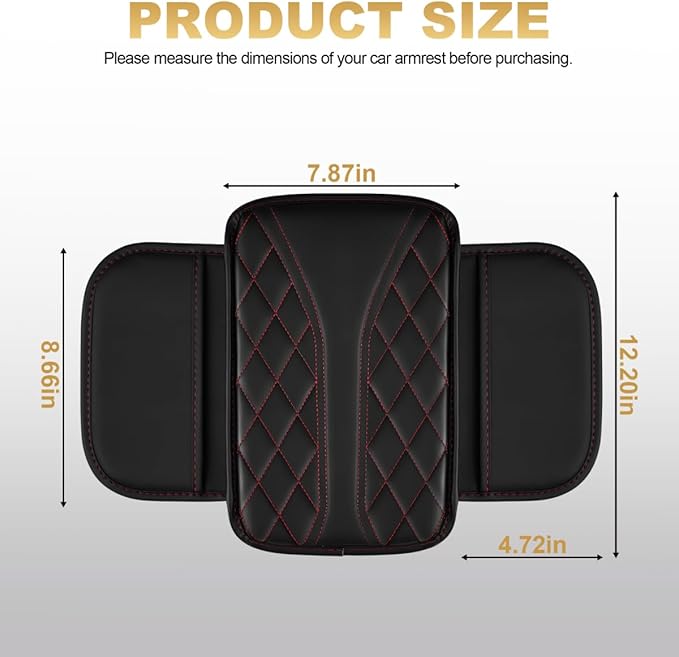 Center Console Cover Fit for Tacoma Scratch & Wear Resistant Waterproof Middle Console Cover with 2 Storage Bags(Black&Redline)