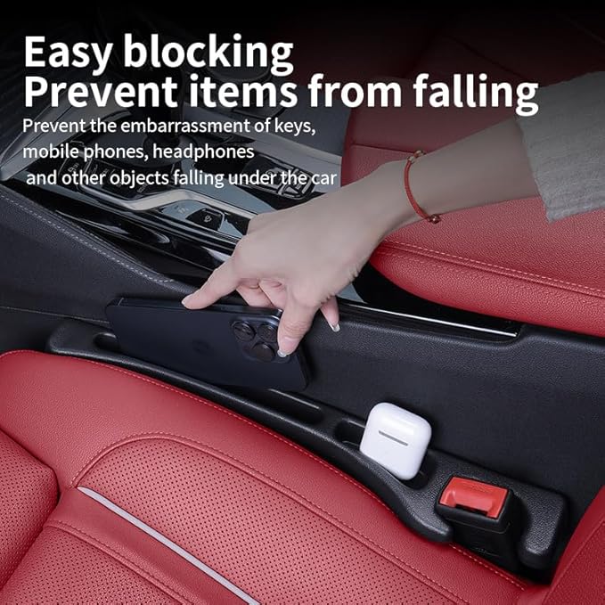 Car Seat Gap Filler Organizer, Universal Fit, Black, PU Leather, 2 Pack with Storage Pockets