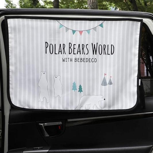 Magnetic Car Sun Shade Curtain for Side Window – Sun Blocker and UV Protector for Baby, Kids, and Pets – Universal Fit with Built-in Magnets for Steel-Framed Door (Be-Pola Bear)
