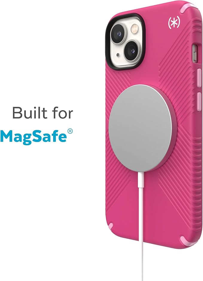 Speck iPhone 14 Plus Case - Drop Protection, Scratch Resistant, Dual Layer Slim Phone Case for 6.7 Inch iPhones 14 Plus - Built for MagSafe - Presidio2 Grip - Digital Pink/Blossom Pink/White